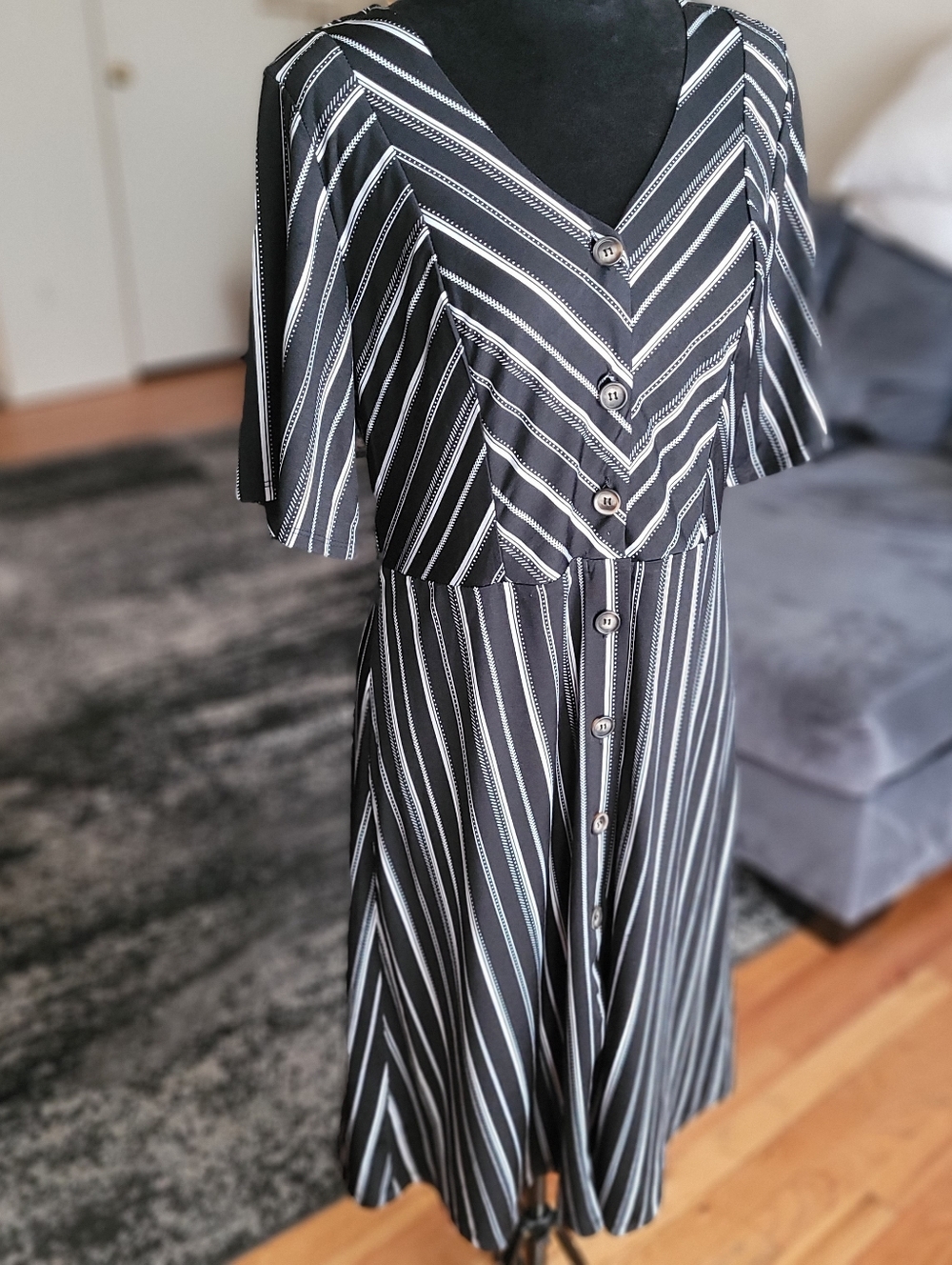 NY Collection Black and White Striped Midi Spring Dress NWOT - Picture 9 of 11